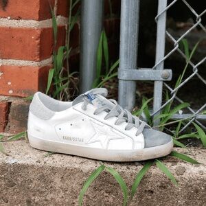 Golden Goose Superstar White Gray Sparkle Sneakers Women’s Size 37